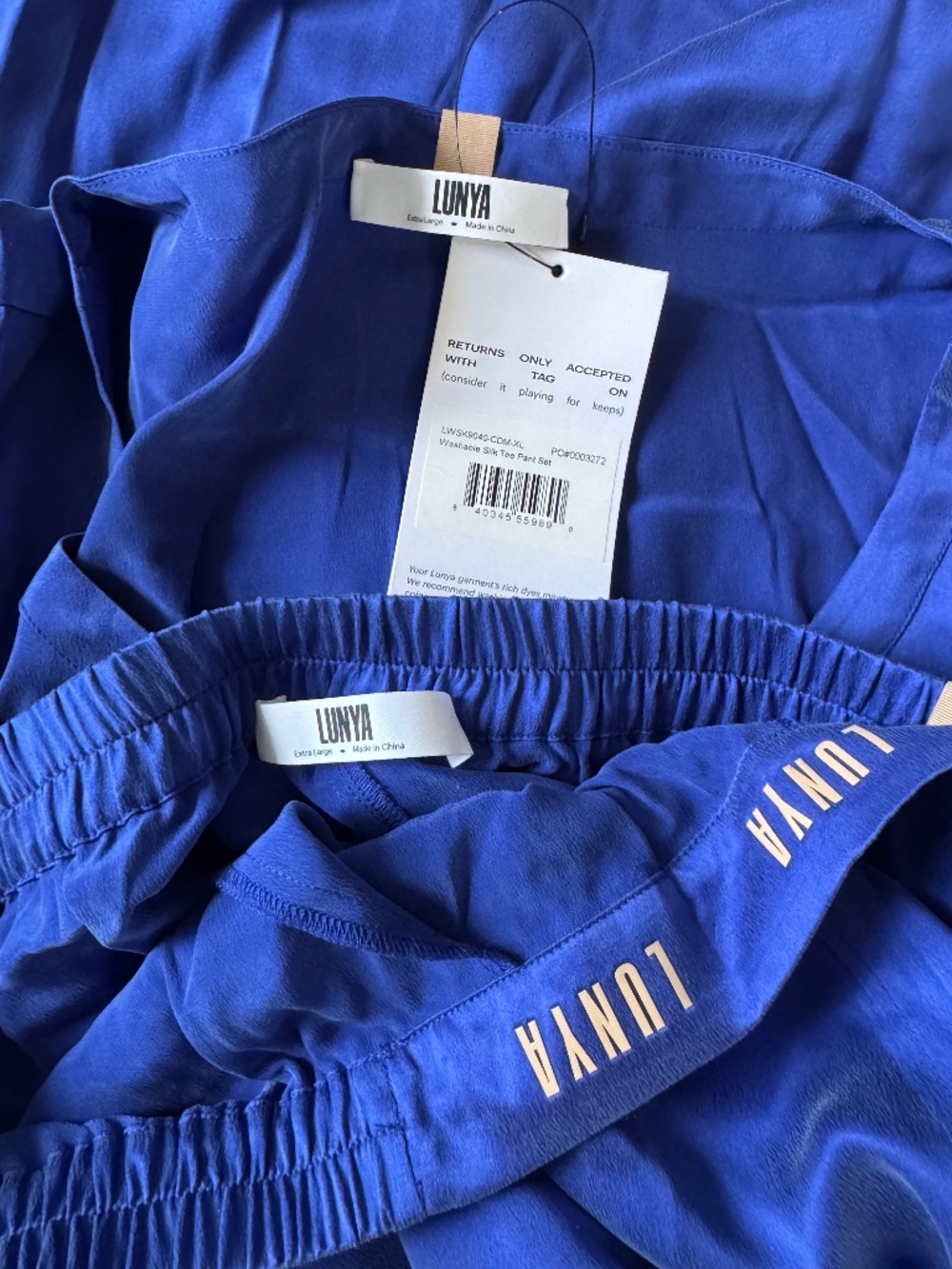 LUNYA BNWT Washable Silk Tee Pant Set in Cobalt Dream Size XL - Picture 7 of 7